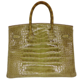 Hermès 35cm Birkin Natura Vert Celadon Shiny Niloticus Palladium Hardware