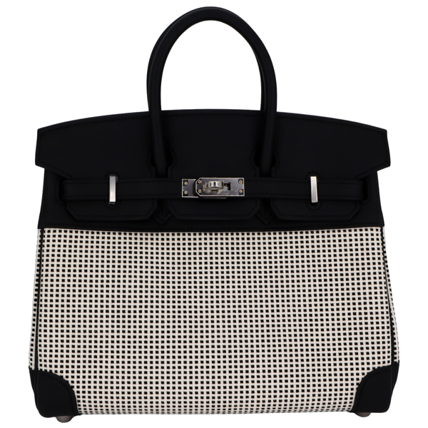 Hermès 25cm Birkin Quadrille Black Toile/Swift Leather Palladium