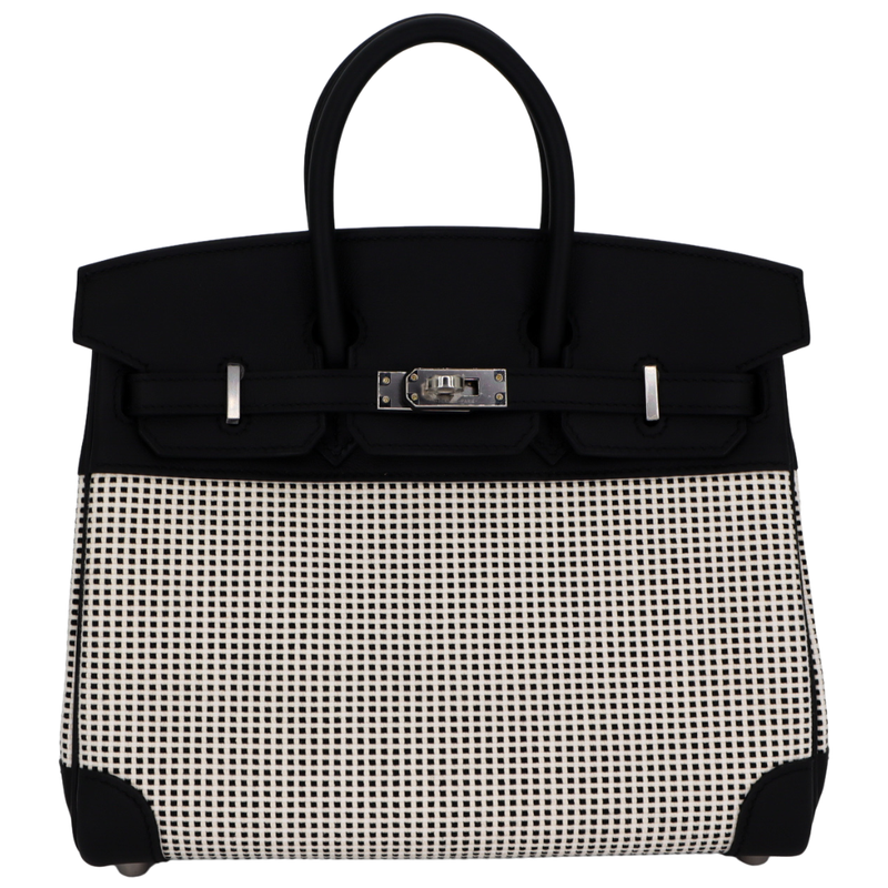 Hermès 25cm Birkin Quadrille Black Toile/Swift Leather Palladium