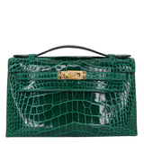 Hermès Kelly Pochette Emerald Shiny Alligator Gold Hardware
