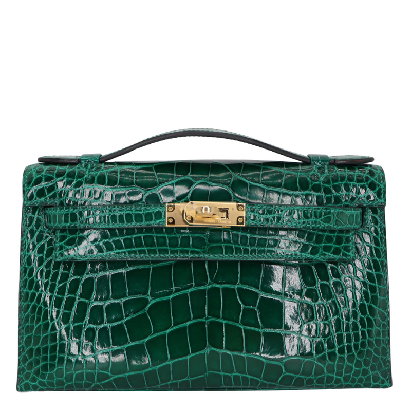 Hermès Kelly Pochette Emerald Shiny Alligator Gold Hardware