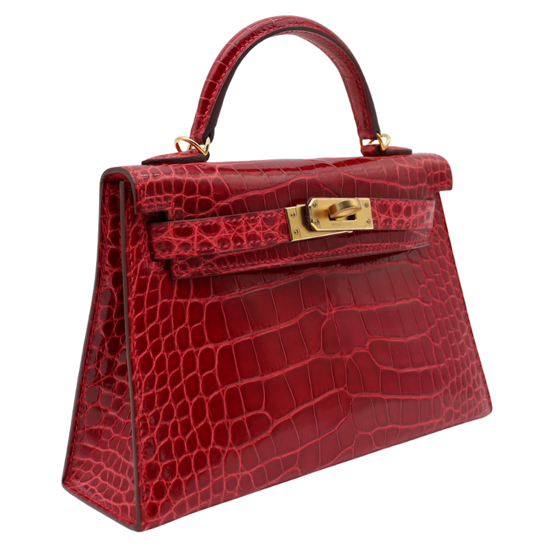 Hermès Kelly II Sellier Mini Braise Shiny Alligator Gold Hardware