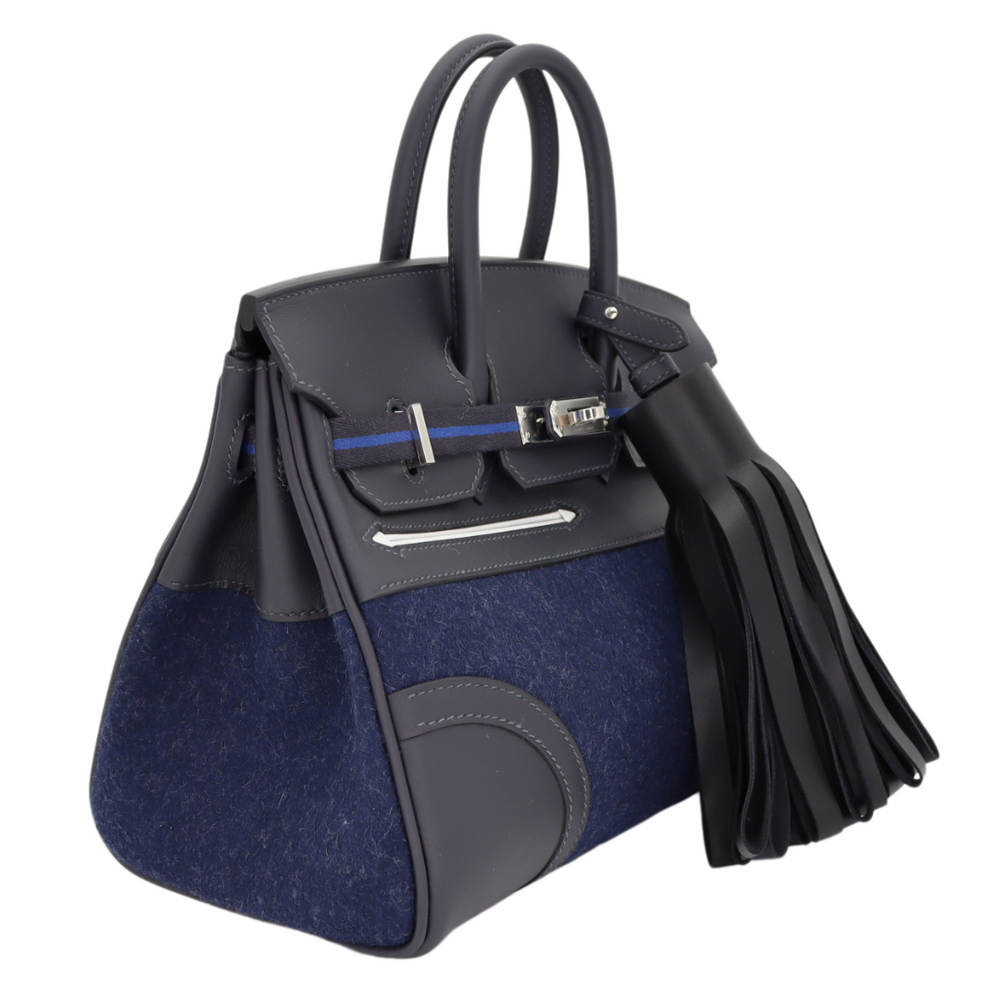 Hermès 25cm Birkin Go Team Caban/ Bleu Nuit Swift/Feutre Palladium