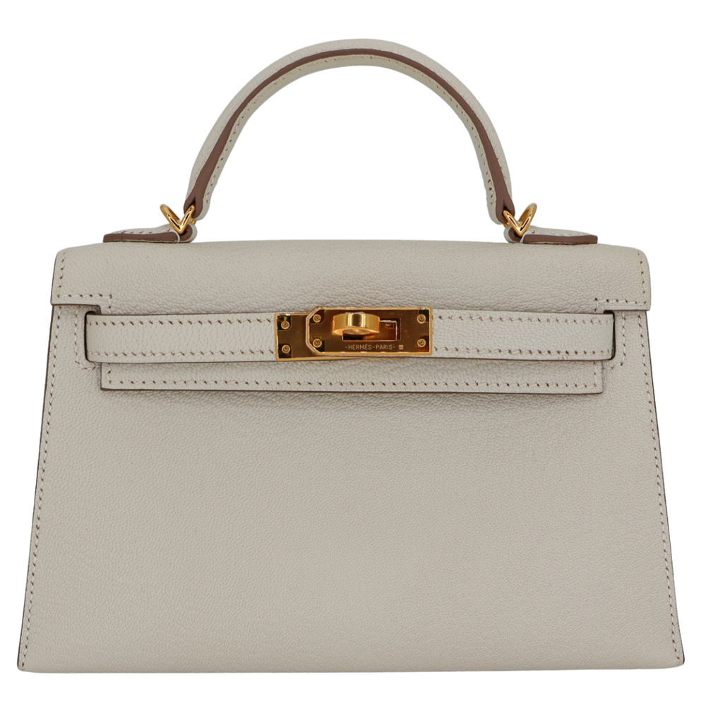 Hermès Kelly II Sellier Mini Mushroom Chèvre Leather Gold Hardware