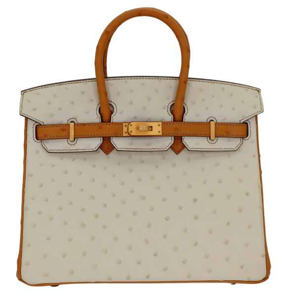 Hermès 25cm Birkin HSS Beton/Cognac Ostrich Brushed Gold Hardware