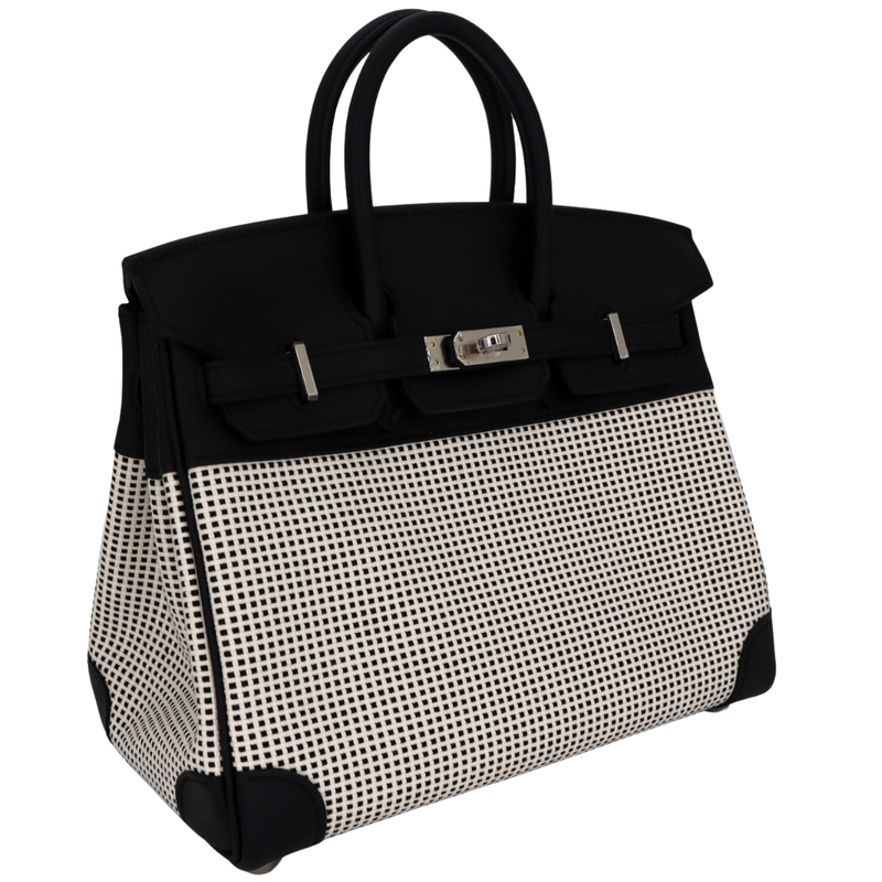 Hermès 25cm Birkin Quadrille Black Toile/Swift Leather Palladium