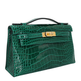 Hermès Kelly Pochette Emerald Shiny Alligator Gold Hardware