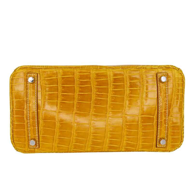 Hermès 30cm Birkin Ambre Shiny Porosus Crocodile Palladium Hardware