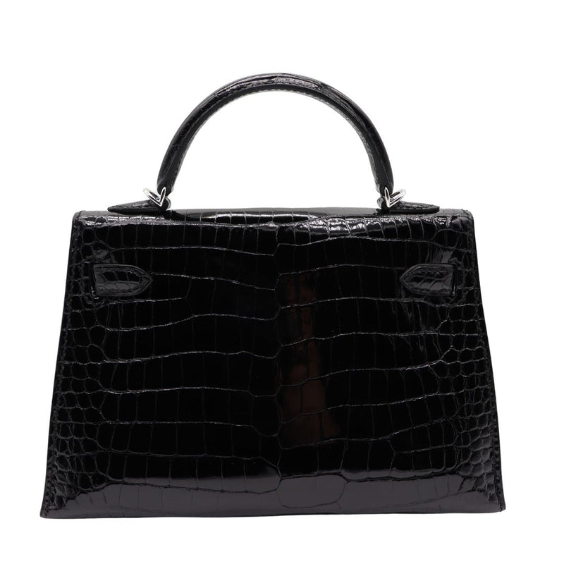 Hermes Kelly II Sellier Mini Black Shiny Porosus Crocodile Diamond Har Prive Porter