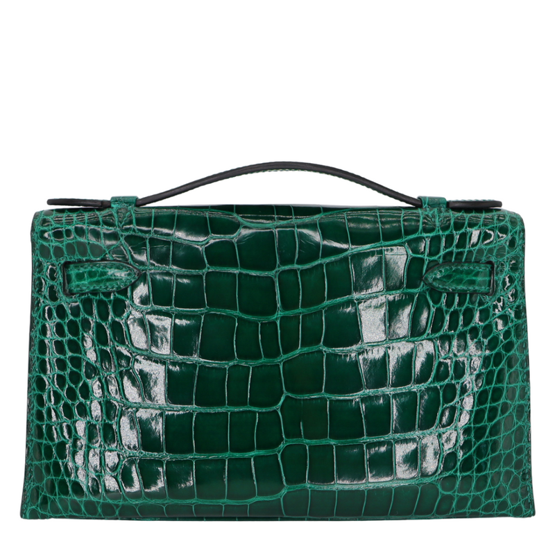 Hermès Kelly Pochette Emerald Shiny Alligator Gold Hardware