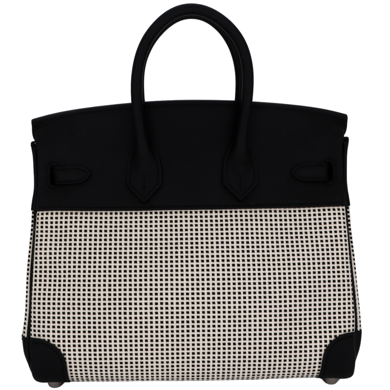 Hermès 25cm Birkin Quadrille Black Toile/Swift Leather Palladium Hardware