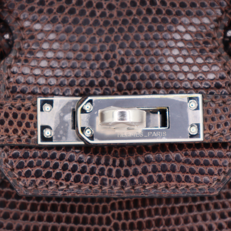 Hermès 25cm Birkin Ebene Lizard Palladium Hardware