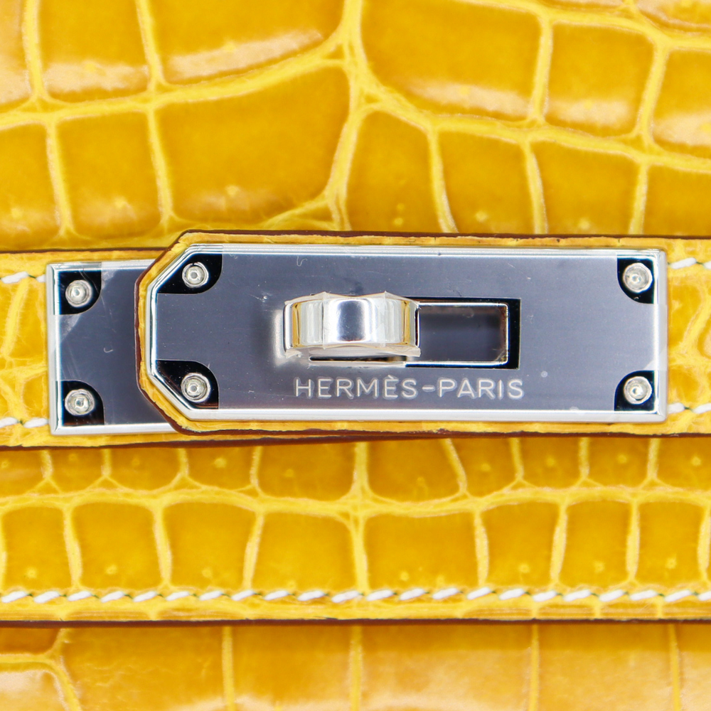 Hermès 30cm Birkin Ambre Shiny Porosus Crocodile Palladium