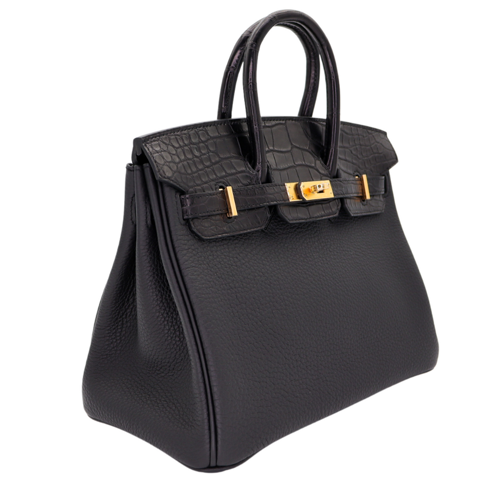Hermès 25cm Birkin Touch Black Matte Alligator/Togo Leather Rose