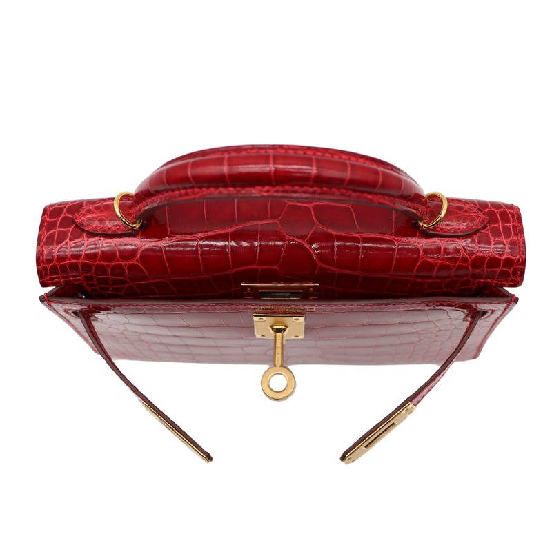 Hermès Kelly II Sellier Mini Braise Shiny Alligator Gold Hardware