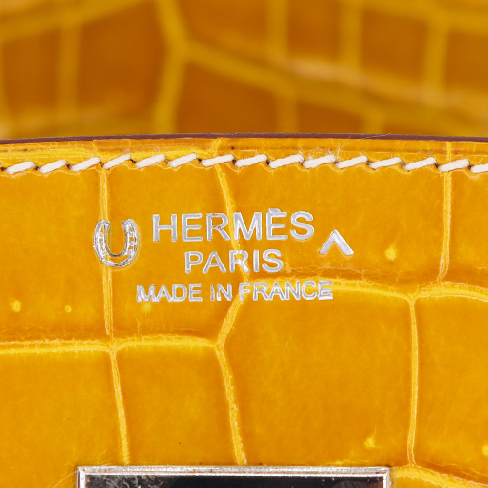 Hermès 30cm Birkin Ambre Shiny Porosus Crocodile Palladium