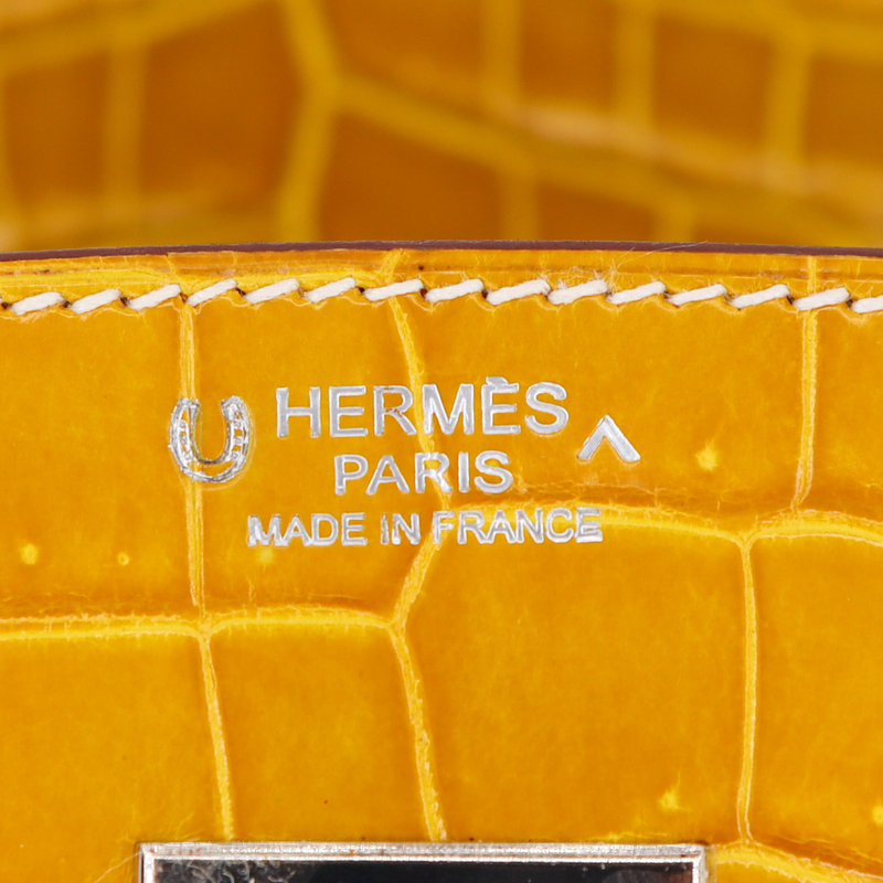 Hermès 30cm Birkin Ambre Shiny Porosus Crocodile Palladium