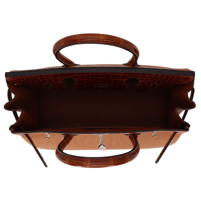 Hermès 30cm Birkin Touch Cognac/Etrusque Ostrich/ Shiny Alligator Palladium Hardware