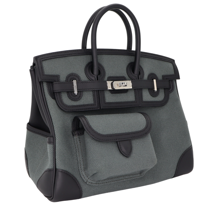 Hermès 25cm Birkin Cargo Vert Mangrove Toile/Swift Leather Palladium Hardware