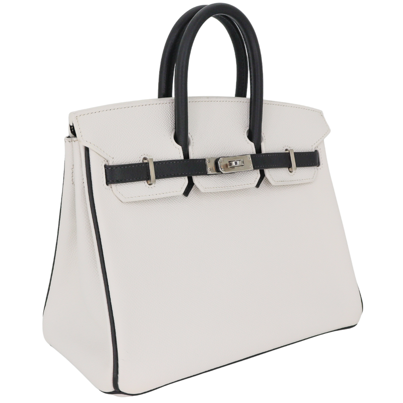 Hermès 25cm Birkin HSS White/Black Epsom Leather Palladium Hardware