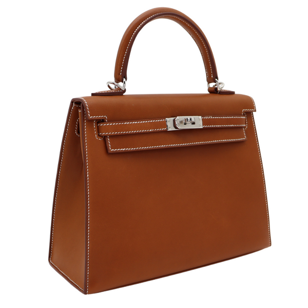 Hermès 25cm Kelly Sellier Fauve Barenia Palladium Hardware