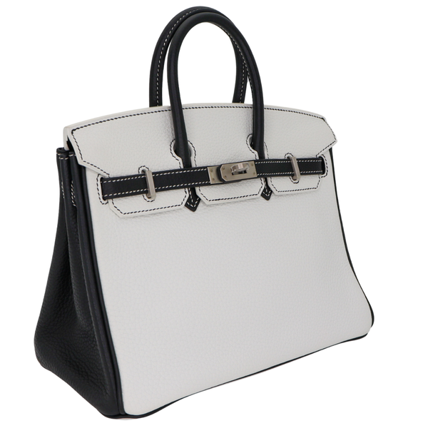Hermès 25cm Birkin HSS White/Black Clemence Leather Brushed Palladium Hardware