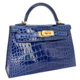 Hermès Kelly II Sellier Mini Bleu Saphir Shiny Alligator Gold Hardware