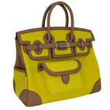 Hermès 25cm Birkin Cargo Jaune Citron/Chai Toile/Swift Leather Palladium Hardware