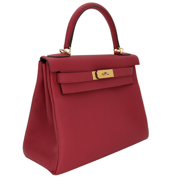 Hermès 28cm Kelly Retourne Rouge Grenat Togo Leather Gold Hardware