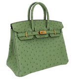 Hermès 25cm Birkin Vert Criquet Ostrich Gold Hardware