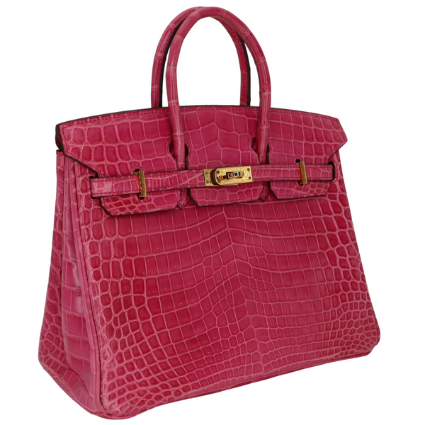 Hermès 25cm Birkin Rose Tyrien Shiny Niloticus Crocodile Gold Hardware