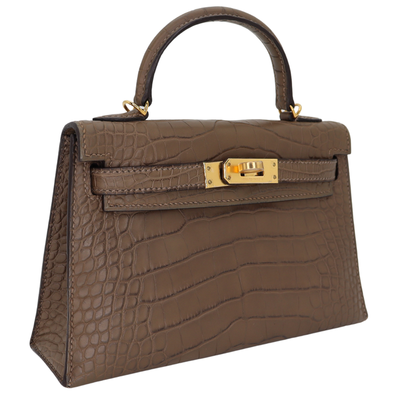Hermès Kelly II Sellier Mini Beton Matte Alligator Gold Hardware