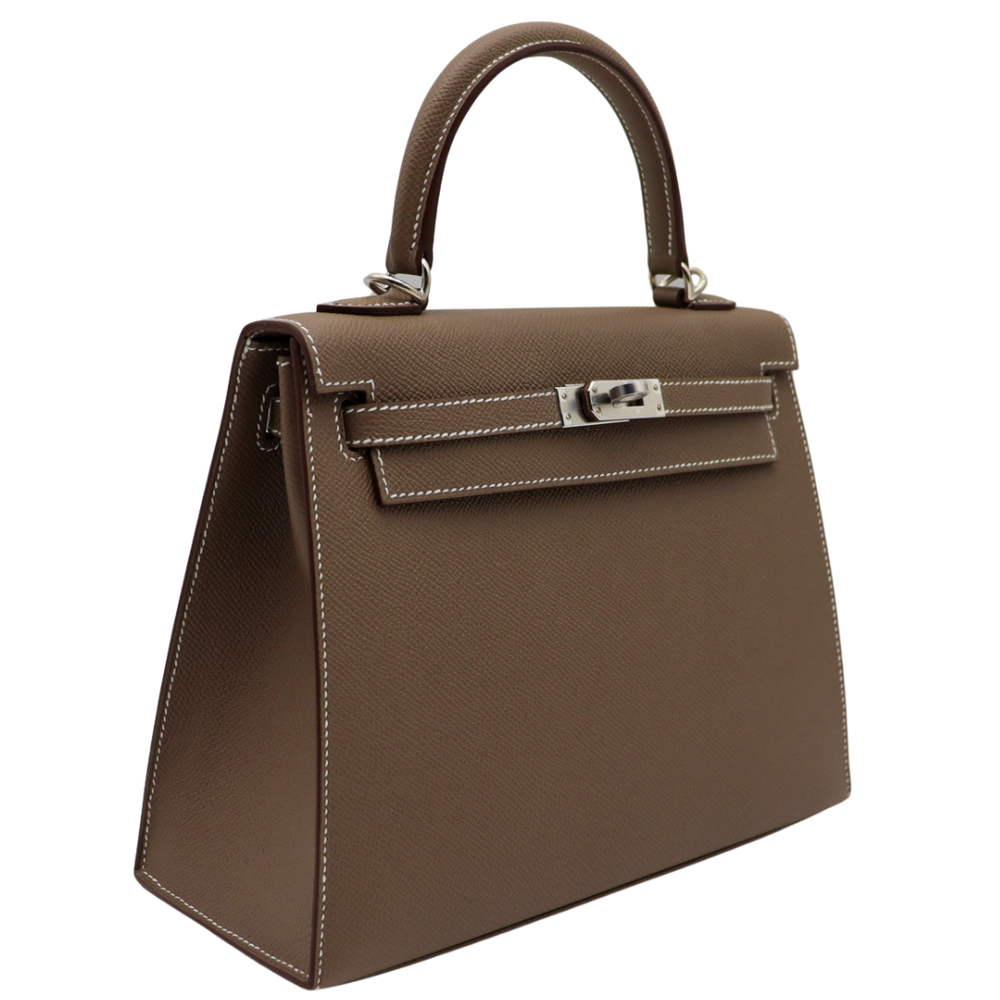 Hermès 25cm Kelly Sellier Etoupe Epsom Leather Gold Hardware