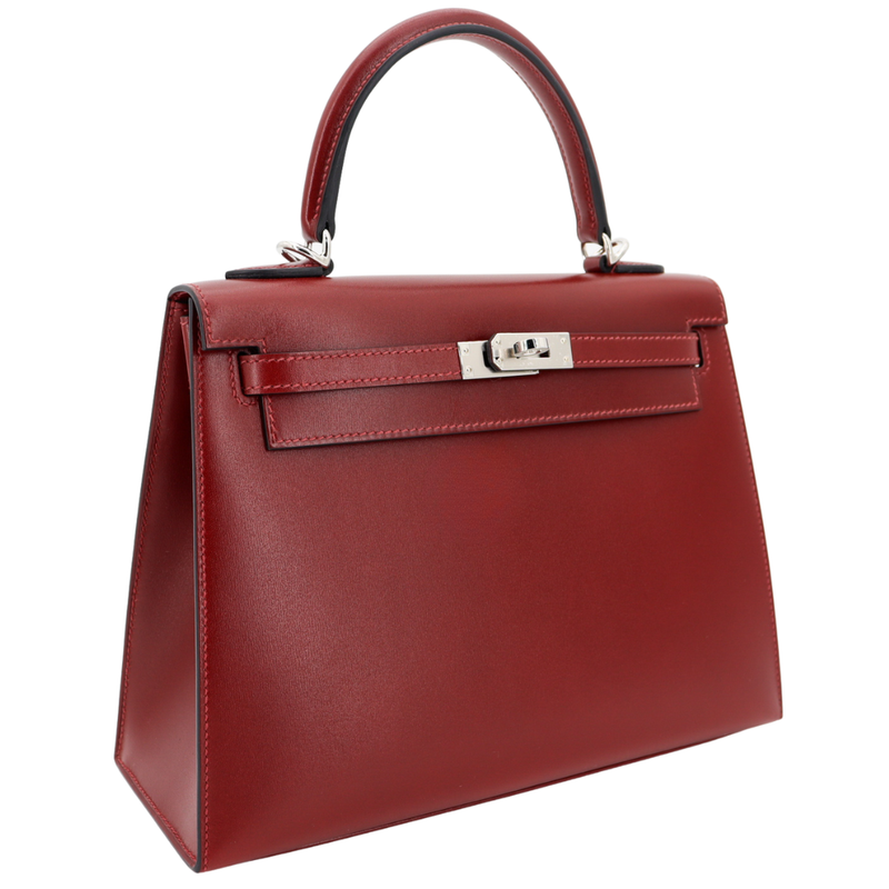 HERMES ケース ルージュ ズール レッド Hermès 25cm Kelly Sellier Rouge H Box Calf Leather Palladium