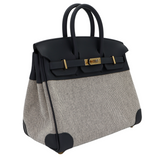 Hermès 25cm Birkin Gris Misty Toile/Swift Leather Permabrass Hardware