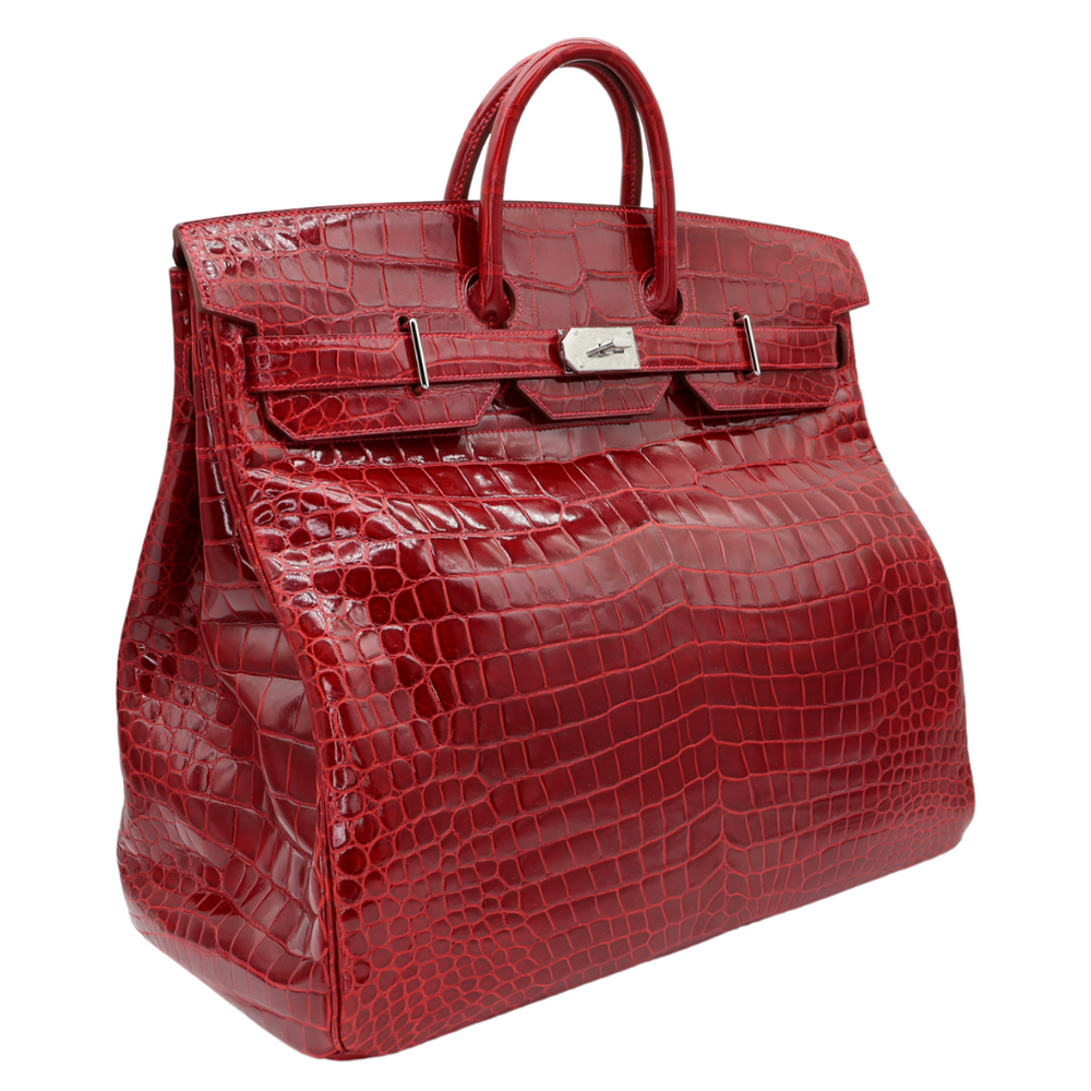 Hermès 50cm HAC Braise Shiny Porosus Crocodile Palladium Hardware Hermès 50cm HAC Braise Shiny Porosus Crocodile Palladium Hardware