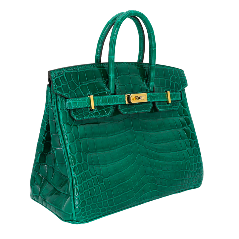 Hermès 25cm Birkin Emerald Shiny Niloticus Crocodile Gold Hardware