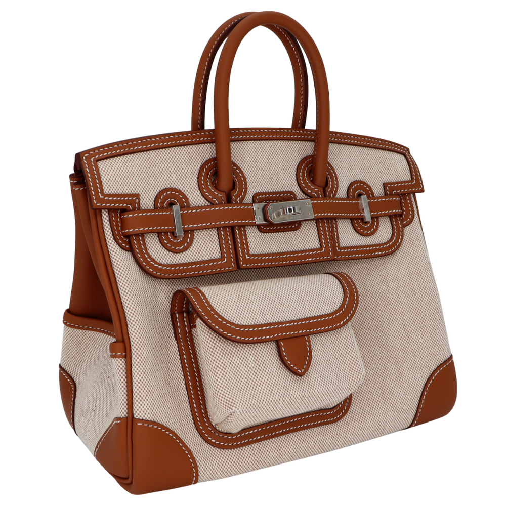 Hermès 25cm Birkin Cargo Ecru/Gold Canvas/Swift Leather Palladium