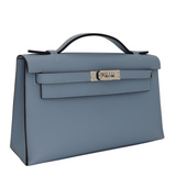 Hermès Kelly Pochette Bleu Lin Swift Leather Palladium Hardware