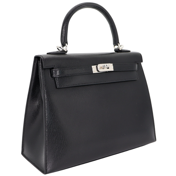Hermès 25cm Kelly Sellier Black Chèvre Leather Palladium Hardware