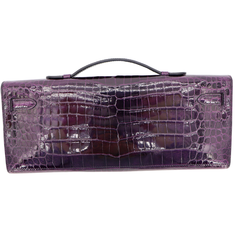 Hermès Kelly Cut Amethyst Shiny Porosus Crocodile Diamond Hardware