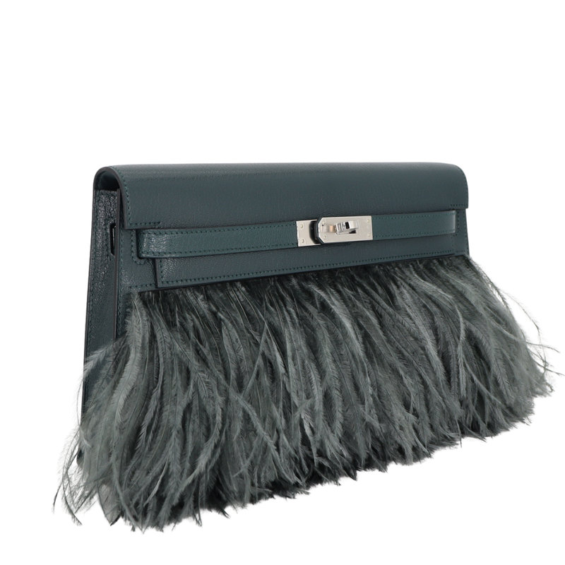 Hermès Kelly Elan Foile's Vert Cypress/Vert Mangrove Chèvre Leather Palladium Hardware