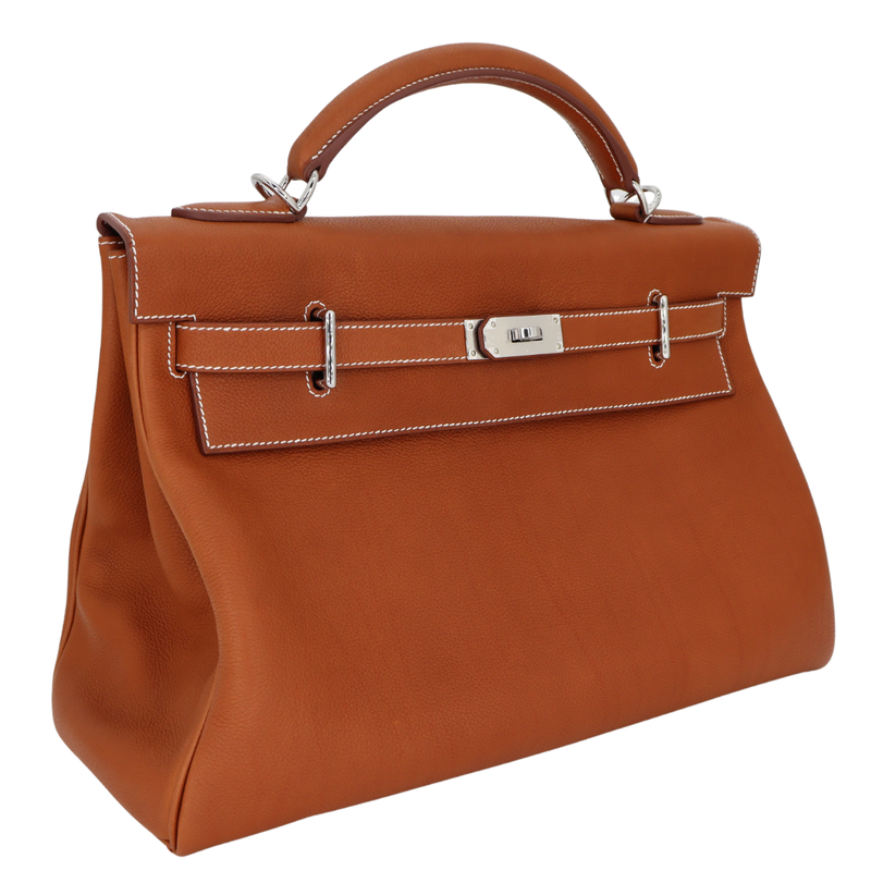 Hermès 42cm Kelly Maxi Fauve Barenia Leather Palladium Hardware