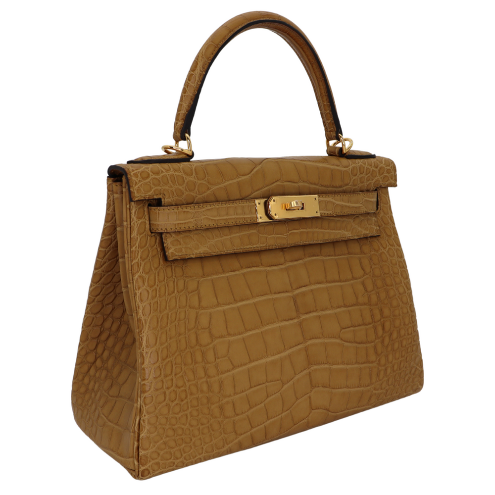 HERMES ゴールド チェーンリング 箱付き Hermès 28cm Kelly Retourne Amethyst Matte Alligator Gold Hardware