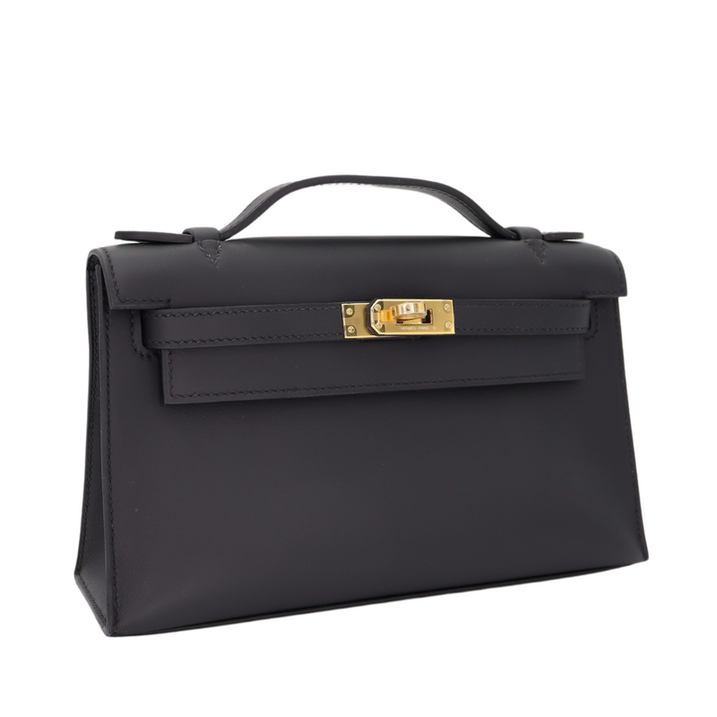 Hermès Kelly Pochette Black Swift Leather Gold Hardware