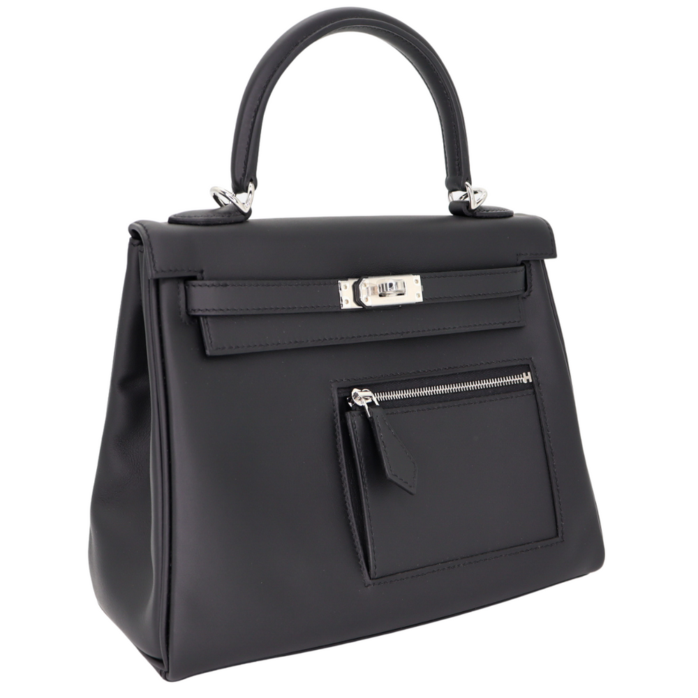 Hermès 25cm Kelly Colormatic Black Swift Leather Palladium