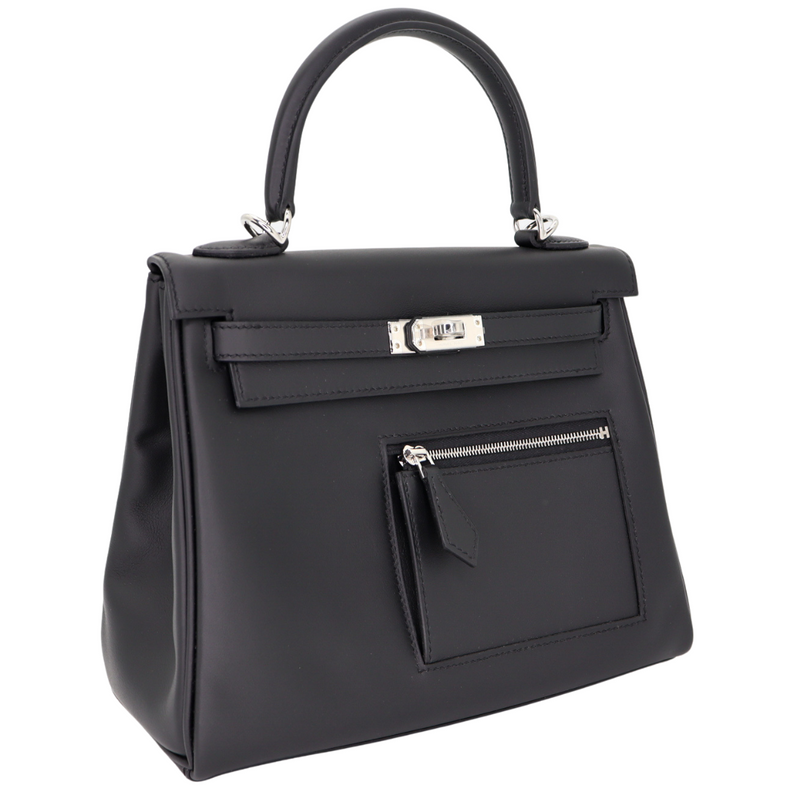 Hermès 25cm Kelly Colormatic Black Swift Leather Palladium Hardware