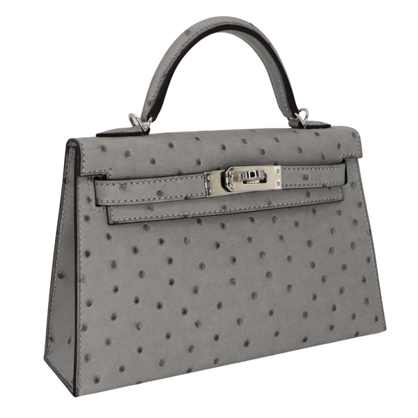 Hermès Kelly II Sellier Mini Bleu Glacier Ostrich Palladium Hardware