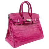 Hermès 25cm Birkin Rose Scheherazade Shiny Porosus Crocodile Palladium Hardware