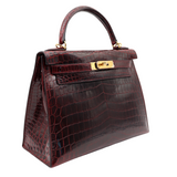 Hermès 28cm Kelly Sellier Bordeaux Shiny Niloticus Gold Hardware